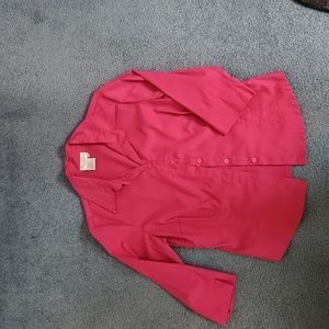 Stretch hot pink collared blouse 3/4 length cuffed sleeves Size M